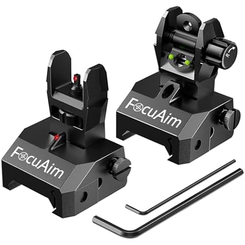FocuAim R3 Fiber Optic Iron Sights, Durable Flip Up Iron Sights with Red Green Dots, Tool-Free Adjustment Front and Rear Backup Iron Sight, Black Cover