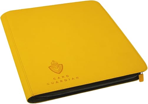 Card Guardian - 12 Pocket Premium Binder with Zipper for 480 Cards - Side Loading Pockets for Trading Card Games TCG Yellow