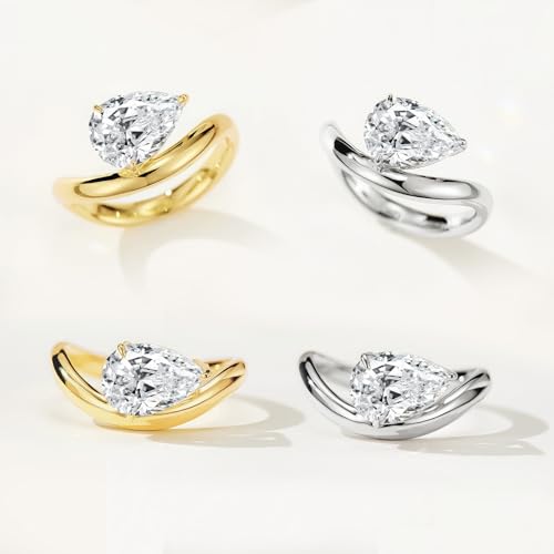 2CT 18K Gold Plated S925 Sterling Silver Pear Shaped Solitaire Engagement Ring For Women,Wedding Promise Ring for Her Wedding Band for Women3