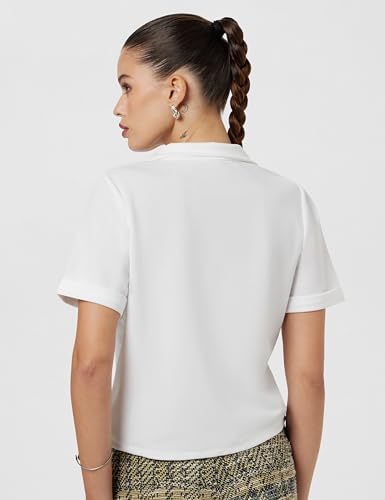 Image of Athena Lifestyle White Roll-Up Sleeves Solid Formal Top