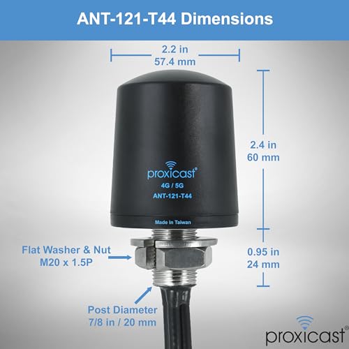 Image of Proxicast 4x4 MIMO 4G /5G Cellular Antenna - Low Profile Vandal Resistant IP67 Omni Through Hole Mount - 2ft Coax - Black - Compatible with Cisco, Cradlepoint, Digi, Peplink, Sierra (ANT-121-T44-B-02)