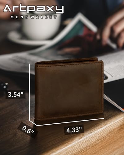 Image of Artpaxy Mens Wallet Genuine Leather Bifold RFID Blocking Wallet for Men with 1 ID Window 13 Card Holders 2 cash pockets 1 Gift Box