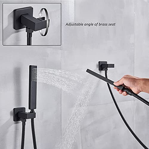 Body Jet Sprays Shower System 16 Inch Led Rainfall Shower Head With Handheld Ceiling Mount Thermostatic Shower Faucet Sets Can Use All Options At A Time Matte Black #TOP2