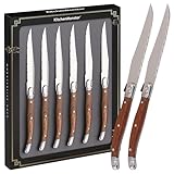 KitchenMonster® Steakmesser Laguiole Deluxe - Messerset 6 Stück - Edelstahl und Rosenholz