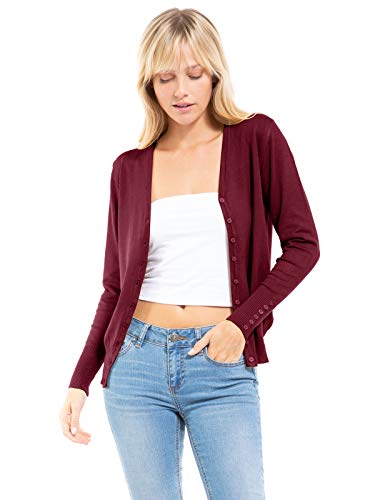 Design by Olivia Women's Classic Button Down Long Sleeve V-Neck Soft Knit Sweater Cardigan3