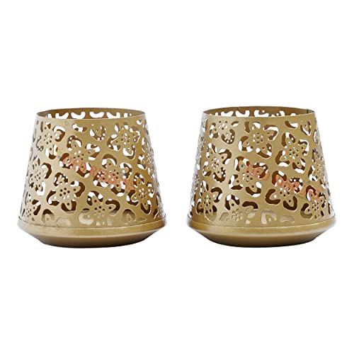 Tied Ribbons Golden Tealight Candle Holder For Home Decoration (Set Of 2) Decorative Candle Holder Centerpiece For Dining Room Table & Coffee Table Decor #TOP4