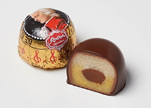 Reber, Mozart-Kugeln Duett, 2er Packung, Mozart-Kugeln aus Zartbitter-Schokolade, Gefüllt mit Pistazien-Marzipan, Mandeln und Haselnuss-Nougat, 40g (2 Mozart-Kugeln)