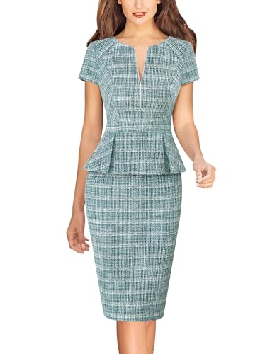 Image of VFSHOW Womens Work Business Office Front Zipper Peplum Bodycon Dresses Elegant Short Sleeve Slim Church Pencil Sheath Dress