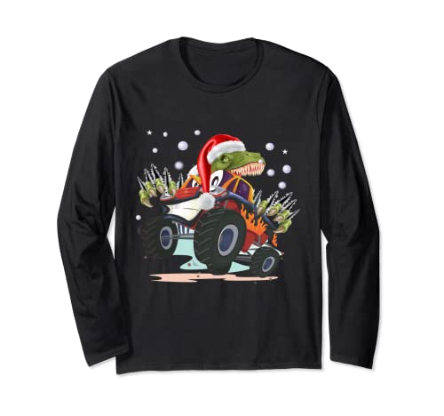 Photo de Monster Truck T-Rux T Rex Dinosaure Père Noël pour garçons. Manche Longue
