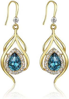 LGIVO14K Gold Teardrop Earrings Blue Crystal Chandelier Dangle Earrings Jewelry Gifts for Women