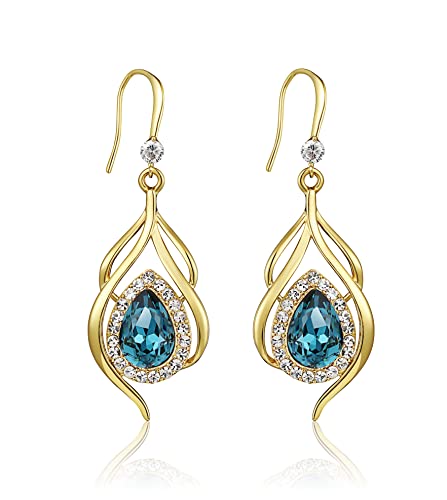 Lgivo14K Gold Teardrop Earrings Blue Crystal Chandelier Dangle Earrings Jewelry Gifts For Women #TOP6