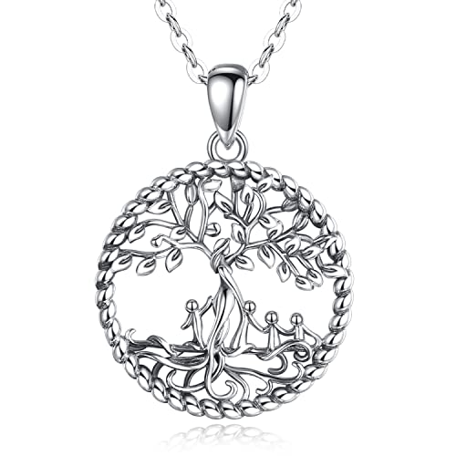 Vito 925 Sterling Silver Tree of Life Necklace for Women, Mother with 4 Child Pendant for Mom, Mom Necklace with 4 Child, Mother's Day Jewelry Gift for Wife Grandma, 18 Inch Chain