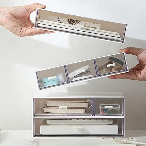 HCLRW Desktop Organizer-Stackable Organizer Drawers, Plastic Drawers Organizer Perfect for Collection Small Item/Cosmetic Office Organization - 3 drawers (White)