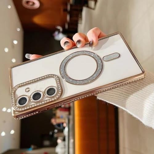 Image of for Samsung Galaxy Glitter Case,Luxury Bling Rhinestone Diamond Plated Bumper Case,MagSafe, Sparkle Camera Lens Protection Clear Back Cover (Gold, for Samsung Galaxy A16 5G,)