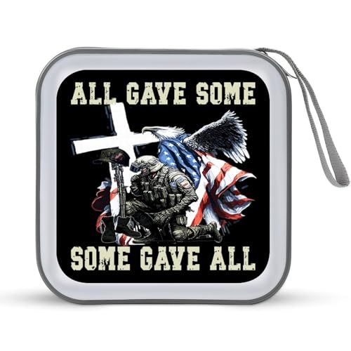 HTSAHKV Memorial Day All Gave Some Veteran Tribute American Flag CD Case for 40 Discs, 6.1" Portable CD/DVD Storage Holder with Zipper, Protective Sleeves for Home & Travel