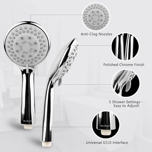 BauTangLe Handheld Shower Head Replacement for Bathroom - Elegant Upgraded Adjustable - 5 Shower Experiences - Fits Your Shower Hose - Image 3