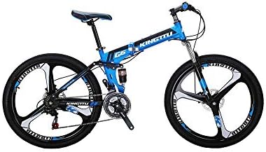 Extrbici Mountain Bike Foldable Bicycle Folding Bike 3 Spoke Wheel, Kingttu G6 Dual Suspension 26 inch 21 speeds Shimano Derailleur