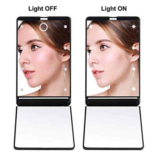 Feruaro Travel Mirror, Portable Led Lighted Makeup Mirror With 8 Dimmable Led Lights, Touch Switch Travel Makeup Mirror, Folding Compact Mirror 1X & 2X Magnification #TOP4