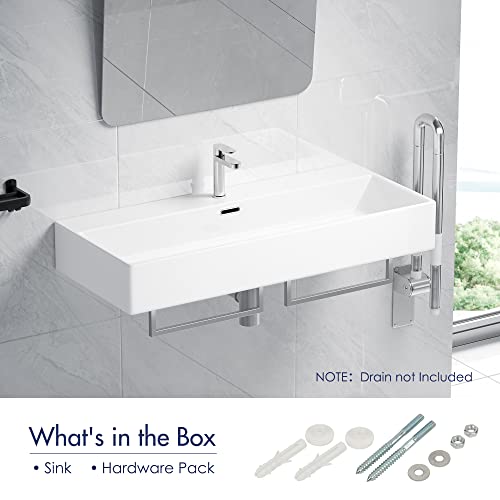 40 Inches Wall-Mounted Bathroom Trough Sink, Wall Hung Vessel Sink Ceramic With Overflow, Glossy White, 39-3/8 X 16-1/2 In. #TOP7