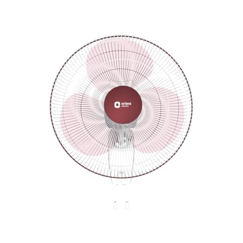 Orient Electric 400 mm Wall 91 | 1330 RPM 75 CMM | 100% Copper Motor | COP-TER Technology | 90 Degree Oscillation | 3 Speed Pull Cord | 55 W | Military Grade Guard | White & Red