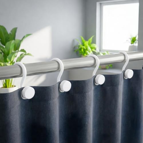 Bathway White Shower Curtain Rings, Plastic Shower Curtain Hooks, Bathroom Curtain Hooks, Modern Decorative Shower Curtain Hangers Set of 12, Rounded-Tail Design