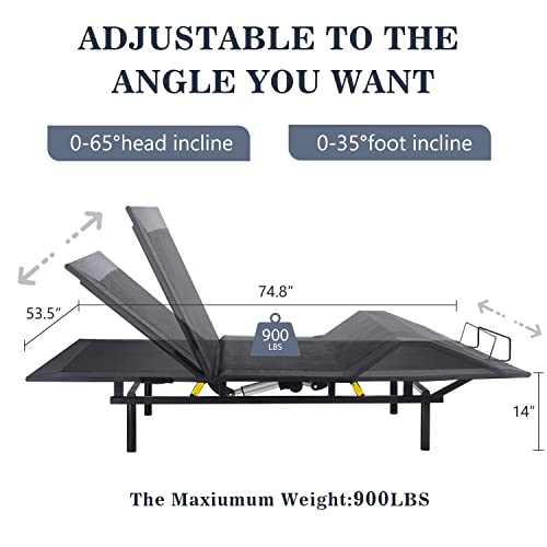 Allewie Full Adjustable Bed Base Frame With New Generation Motor, Wireless Remote, Head And Foot Incline, Intelligent Sleep Aid, Zero-Gravity, High Weight Capacity, Easy Self-Assembly, Basic #TOP4