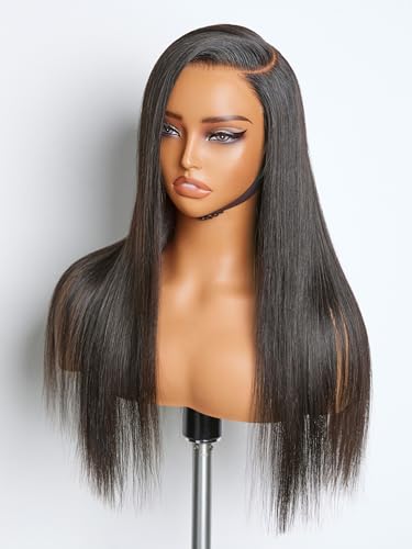 LUVME 18 Inch Wear and Go Glueless Wigs Human Hair Pre Plucked Pre Cut 180% Density 7x6 Lace Front Wigs Human Hair Straight Closure Wigs Human Hair Natural Color