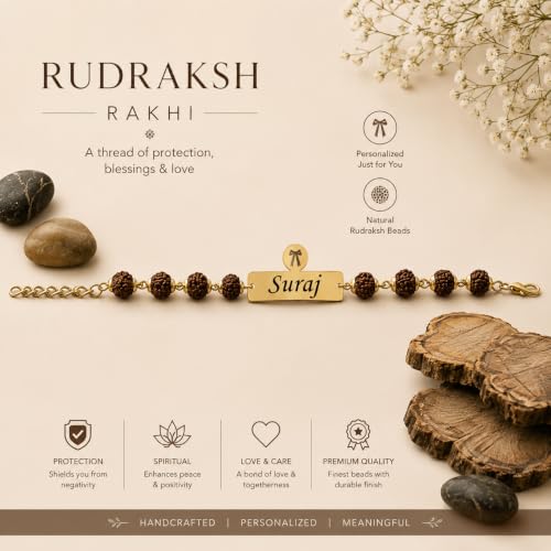 Image of Unisex-Adult Customized Name Rakhi For Brother | Rudraksha Beads, Custom Name Engraving, Adjustable Fit