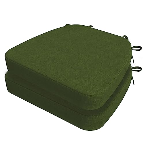 Image of AAAAAcessories D-Shaped Chair Cushions, 2 inch Thick Dining Chair Pads with Ties and Removable, Machine-Washable Cover, 17 inch x 16 inch, Set of 2, Dark Olive Green
