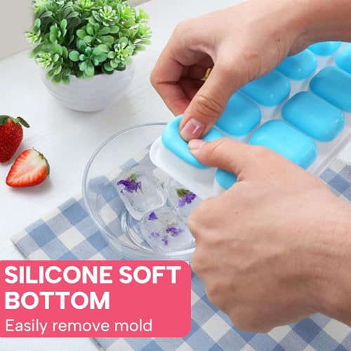 Foto von Wennala Silikon-Eiswürfelbehälter Mit Deckel,Platzsparend und Stapelbar Ice Tray Ice Cube,3 Stück Eiswürfelbehälter Mit Deckel,Silikon Eiswürfel,Ice Cube Tray,eiswürfelform (Green, Blue, Pink)