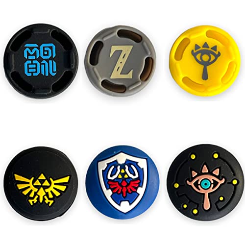 The Legend of Zelda Breath of the Wild Sheikah Eye, Hylian Shield, Hyrule - Pack of 6 Thumb Grips - For Nintendo Switch Joy-Con / Switch Lite - Rubber Silicone Protective Covers