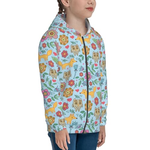 Cartoon Foxes and Owls Kids Pullover Hoodies Boys Zip Up Sweatshirts Girls Athletic Clothes with Pocket4