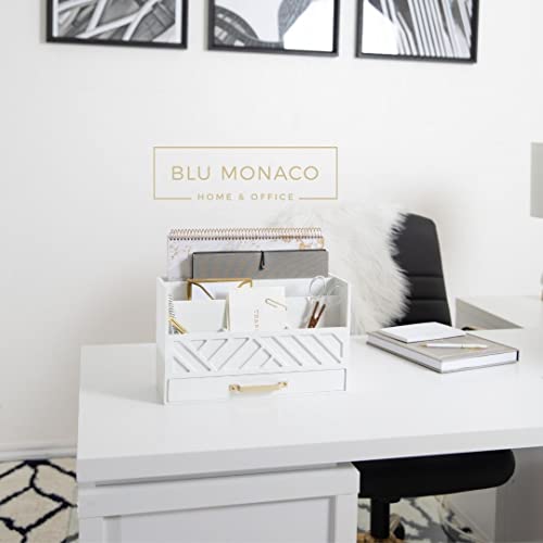 White Wooden Desk Organizer With Drawer And Gold Handle - Desk Organizers And Accessories For Office Organization And Storage - Home, Office And Classroom Desk Supplies And Organizers By Blu Monaco #TOP3