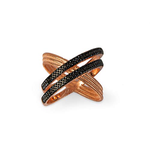 Bague rose croix et zircons noirs, le cadeau d'anniversaire idéal