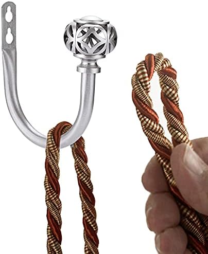 BSTKEY Set of 2 Coin Lantern Curtain Hooks Drapery Holdbacks, Decorative Window Curtain Holder Hook Hollow Curtain Tiebacks, Silver