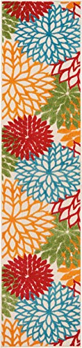 Nourison Aloha Indoor/Outdoor Green 2'3" X 10' Area -Rug, Tropical, Botanical, Easy -Cleaning, Non Shedding, Bed Room, Living Room, Dining Room, Deck, Backyard, Patio (2X10) #TOP2