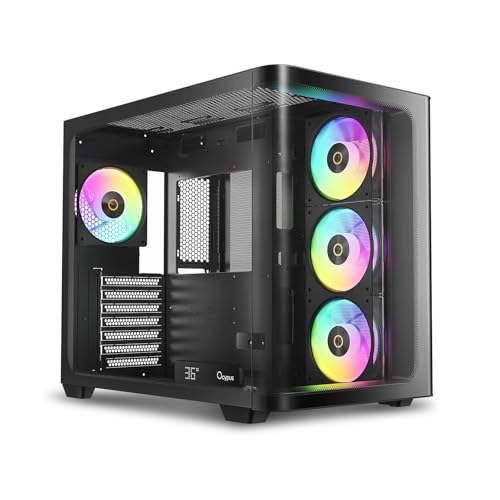 Gabinete para PC Iota C70 BK Curve ARGB Digital de Ocypus, Vista panorámica curva de 270°, compatible con ATX/Micro-ATX/Mini-ITX, torre media con display digital de temperatura en tiempo real y 4 ventiladores ARGB PWM preinstalados miniatura 1