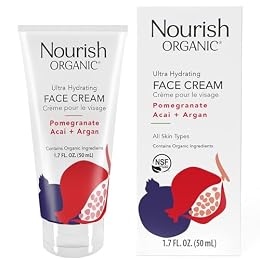 Nourish Organic Face Cream, Pomegranate Acai + Argan – Ultra Hydrating Formula with Aloe Vera & Green Tea Extract, 1.7 Oz + Washable Cotton Round