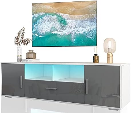 SOLBAKUILT Modern White and Grey TV Stand for 55+/65+/70/75 Inch TV, Quick Installation of The Entertainment Center, Media Gaming Console, LED Light TV Table with Storage for Bedroom & Living Room