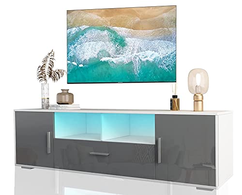 Solbakuilt Modern White And Grey Tv Stand For 55+/65+/70/75 Inch Tv, Quick Installation Of The Entertainment Center, Media Gaming Console, Led Light Tv Table With Storage For Bedroom & Living Room #TOP16