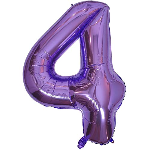 DIWULI Luftballon 4 Geburtstag XXL Lila, Zahlen-Ballon Deko