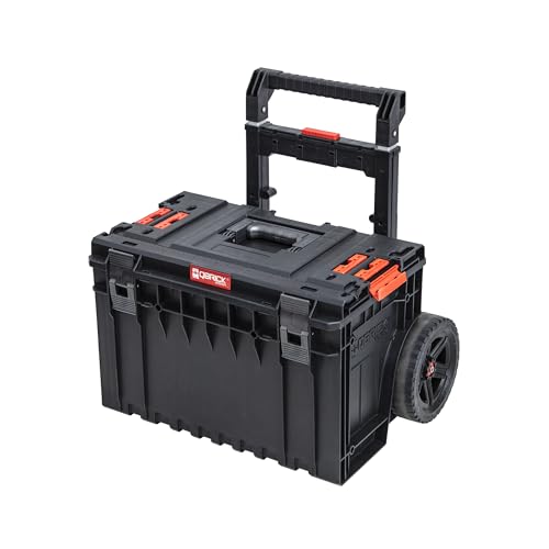 Qbrick - System ONE Cart 2.0 BLACK - 52L Storage Solution Capacity - Our Largest Mobile Transport Box - Durable Plastic Organiser for Work Tools and Work Accessories - Tool Box