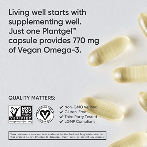 Sports Research Vegan Omega-3 Fish Oil Alternative From Algae Oil - Highest Levels Of Vegan Dha & Epa Fatty Acids | Non-Gmo Verified & Vegan Certified - 60 Veggie Softgels (Carrageenan Free) #TOP3