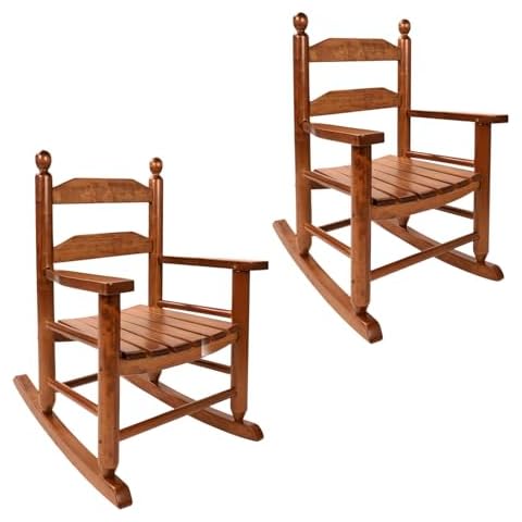 Hngilkoo Toddler Rocking Chair Set of 2 Wooden Comfy Recliner Rocker for Kids Ages 3-6 Baby Lounge Chair Indoor Outdoor Girls Children’s Playroom Brown Cover