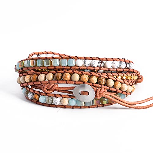 Image of YGLINE Boho Handmade Wrap Leather Tube Crystal Stone Bracelet for Women