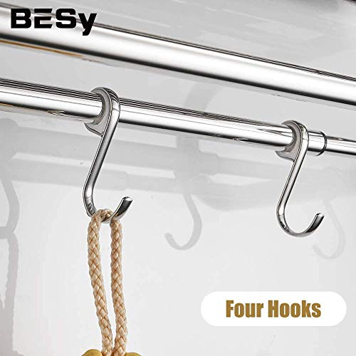 Besy Adhesive Paper Towel Holder Wall Mounted For Kitchen With Besy Polished Chrome Stainless Steel Towel Racks With Shelf, Adjustable Bathroom Shelf With Towel Bar,15 To 26.8 Inch #TOP6