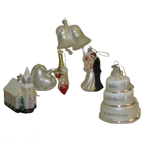 Kurt Adler Noble Gems Glass 6-Piece Wedding Ornament Gift Box Set, 3-Inch to 4.5-Inch
