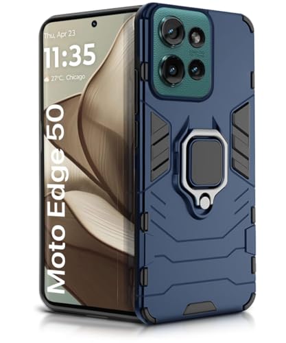 Image of WOW IMAGINE Shock Proof Back Case Mobile Cover for Motorola Moto Edge 50 5G | Back Cover Case (Tough Armor | Hybrid PC + TPU | Ring Holder & in-Built Kickstand | Blue)