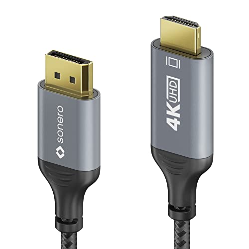 Sonero® 4K DisplayPort 1.2 to HDMI 2.0 Cable, DisplayPort Male to HDMI Male, 4K 60Hz, 2K 120Hz, Cotton Sheath, Grey/Black, 1.00 m - Image 4