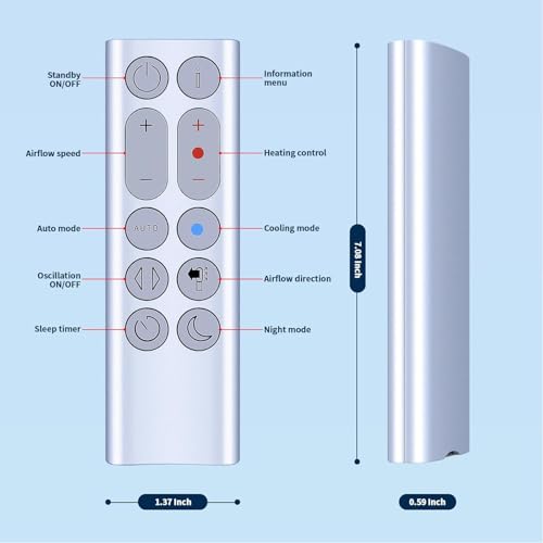 Replacement Remote Control for Dyson HP04 HP07 HP4A Pure Hot + Cool Heater Fan Air Purifying/Heater - No Magnetic, with Battery（Color: Silver） by RETROSUN - Image 9